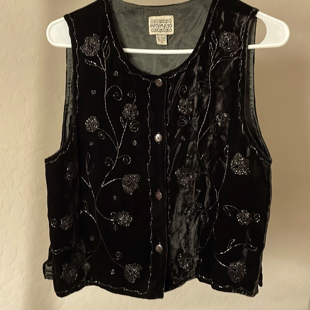 Putomayo Velvet Floral Sequined Vest